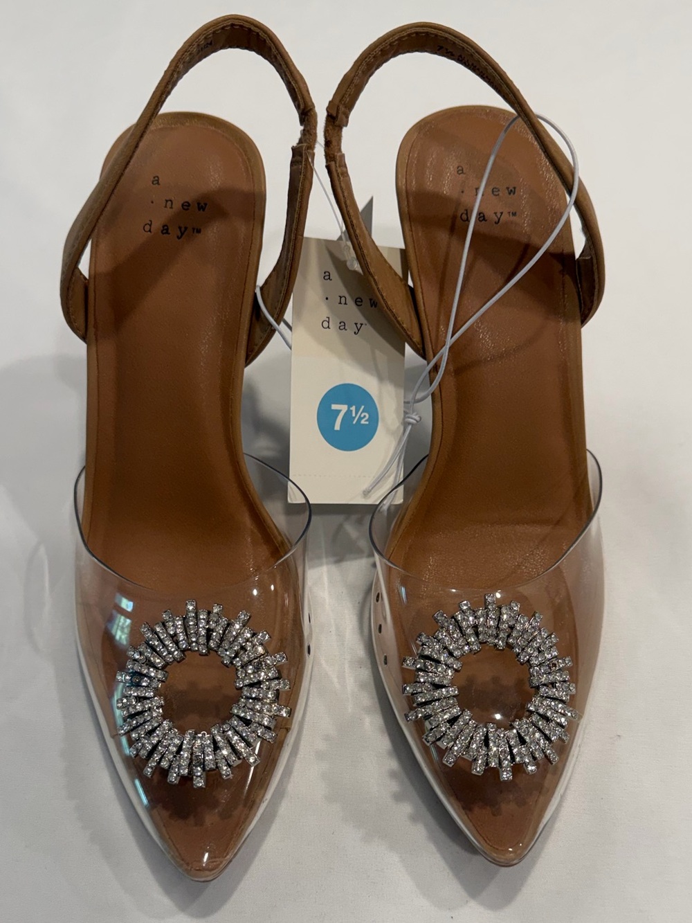 a new day Brown Clear Slingback Pointed Flats with Crystal Sunburst